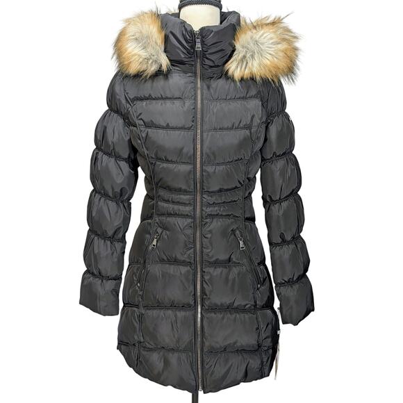 Laundry by Shelli Segal Black Faux Fur Trim Puffer Coat XS NWT - Picture 5 of 12